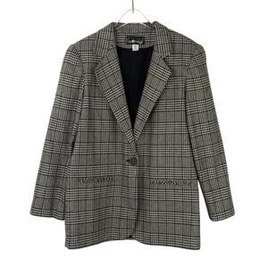 90s Vintage Sag Harbor Black & White Houndstooth Wool Blazer Jacket 10 Large